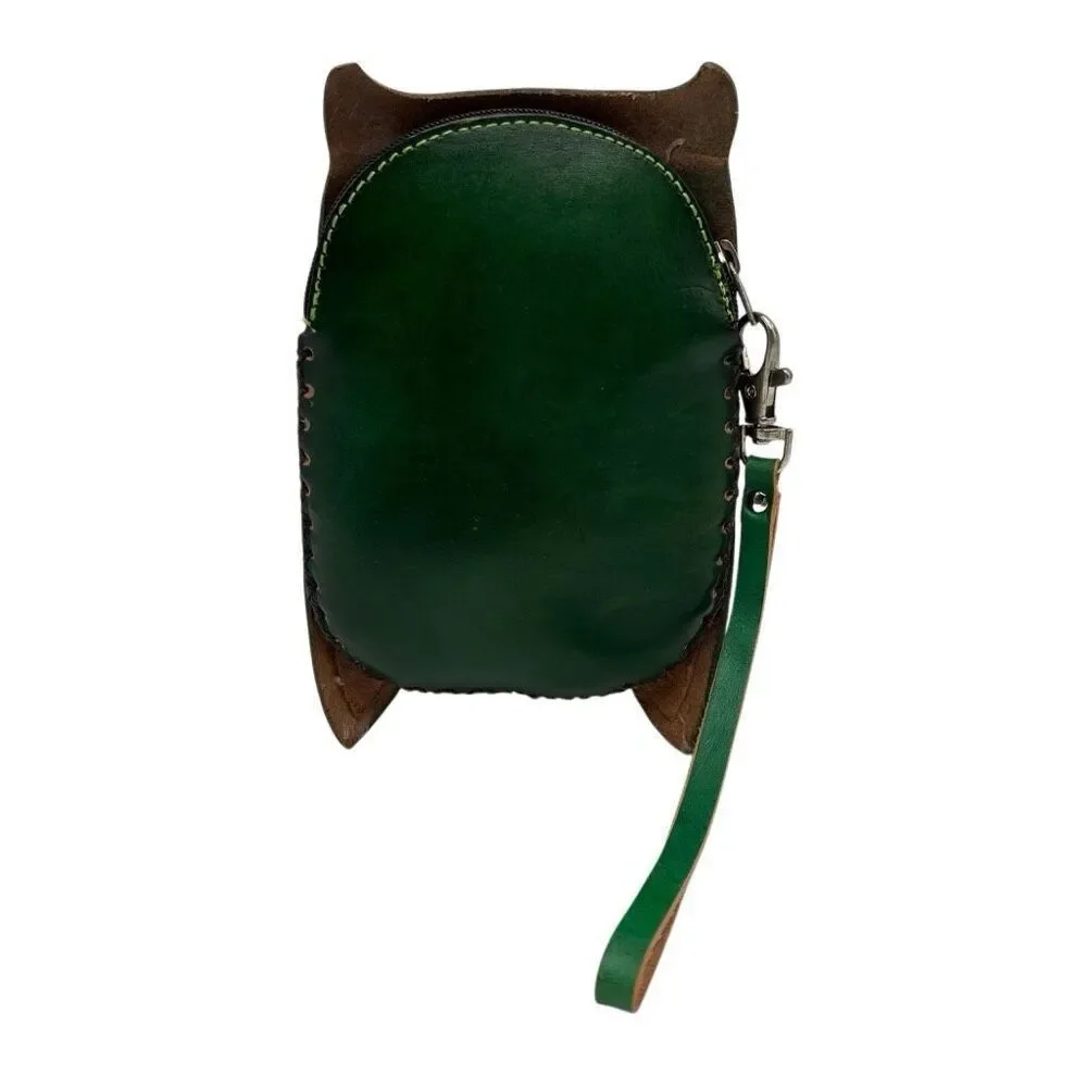 Hand Made Embossed Genuine Leather‎ Owl Coin Purse/Wristlet/Wallet/Pouch